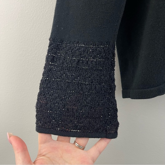 AKRIS PUNTO Women’s Black Cotton V Neck Casual Crochet Bell Sleeve Sweater - Picture 4 of 9